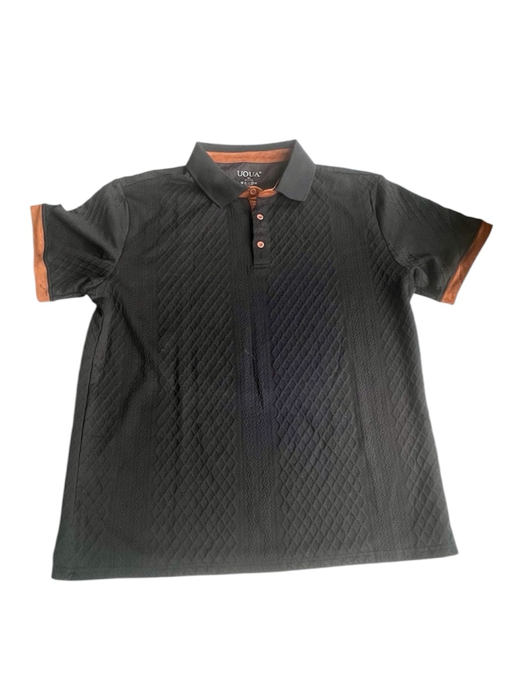 Mens Polo Jacquard Knit Faux Suede Trim Short Sleeve Size XL UOUA Brand